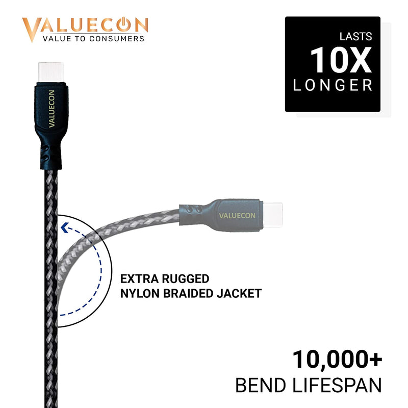 Type C USB Cable | Extra Rugged  - 3 Sizes in 1 Pack: 1 foot + 3 feet + 6 feet - High-Speed Data Transfer & Fast Charging for Oneplus, Samsung, Oppo, Realme & other Smart Phones - Nylon Braided Jacket