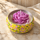 Printed Urli Floral Scented Candle, 150ml Natural Soy Wax, Velvet Rose Fragrance, 20 Hours Burn Time, Premium Metal Decorative Candle for Diwali, Home Décor, Festive Gifting (4 × 4 Inches)