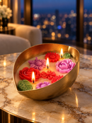 Boat Urli Floral Scented Candle for Home Décor, 150ml Natural Soy Wax, 20 Hours Burn Time, Premium Metal Decorative Candle for Diwali, Festive Décor, Housewarming & Gifting (5 × 4 Inches)