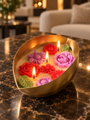 Boat Urli Floral Scented Candle for Home Décor, 150ml Natural Soy Wax, 20 Hours Burn Time, Premium Metal Decorative Candle for Diwali, Festive Décor, Housewarming & Gifting (5 × 4 Inches)