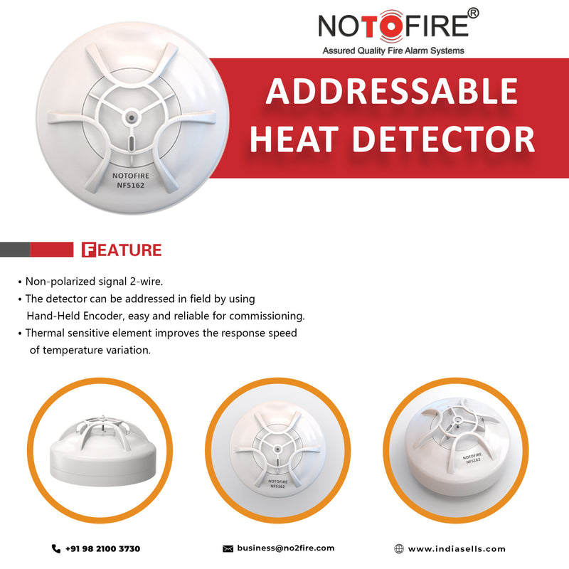 NOTOFIRE® Addressable Heat Detector | Fixed Temperature & Rate-of-Rise | 2-Wire Non-Polarized Signal | Simple Electronic Addressing