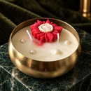 Premium Metal Urli Scented Candle with Sandalwood Fragrance, 140ml Natural Soy Wax, 20 Hours Burn Time, Decorative Floral Candle for Home Décor, Diwali, Festive Gifting & Housewarming (4 × 4 Inches)