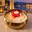 Premium Metal Urli Scented Candle with Sandalwood Fragrance, 140ml Natural Soy Wax, 20 Hours Burn Time, Decorative Floral Candle for Home Décor, Diwali, Festive Gifting & Housewarming (4 × 4 Inches)