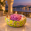 Printed Urli Floral Scented Candle, 150ml Natural Soy Wax, Velvet Rose Fragrance, 20 Hours Burn Time, Premium Metal Decorative Candle for Diwali, Home Décor, Festive Gifting (4 × 4 Inches)
