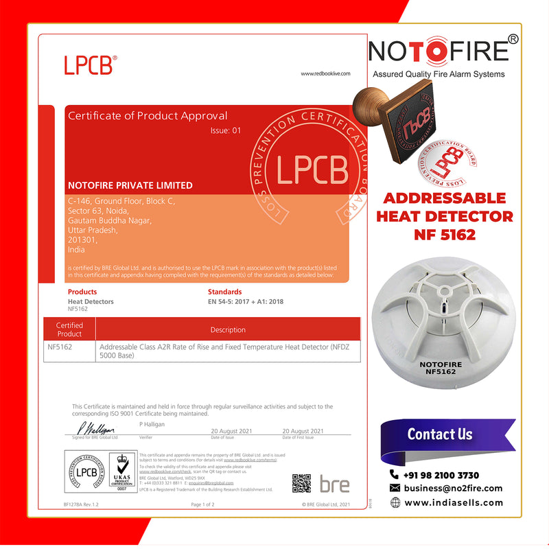 NOTOFIRE® Addressable Heat Detector | Fixed Temperature & Rate-of-Rise | 2-Wire Non-Polarized Signal | Simple Electronic Addressing