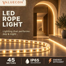 VALUECON LED Rope Light 45 Meter, Warm White, 120 LEDs Per Meter, IP65 Waterproof Flexible Decorative Strip Light for Home, Balcony, Stairs, Terrace, Shop & Outdoor Decoration, 1 Year Warranty