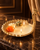 Peacock Urli 3-Wick Luxury Candle | Natural Soy Wax with Lavender Fragrance | Premium Metal Diwali Décor & Gifting
