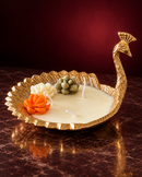Peacock Urli 3-Wick Luxury Candle | Natural Soy Wax with Lavender Fragrance | Premium Metal Diwali Décor & Gifting