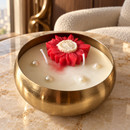 Premium Metal Urli Scented Candle with Sandalwood Fragrance, 140ml Natural Soy Wax, 20 Hours Burn Time, Decorative Floral Candle for Home Décor, Diwali, Festive Gifting & Housewarming (4 × 4 Inches)
