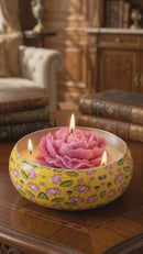 Printed Urli Floral Scented Candle, 150ml Natural Soy Wax, Velvet Rose Fragrance, 20 Hours Burn Time, Premium Metal Decorative Candle for Diwali, Home Décor, Festive Gifting (4 × 4 Inches)