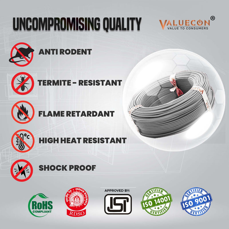 Valuecon FR-LF PVC Insulated 1.00 Sq.mm Single Core Flexible Copper Wire | IS 694:2010 Approved Cables | LEAD FREE | Home Electric Wire 90 Meters with 10 Years Warranty Valuecon®️