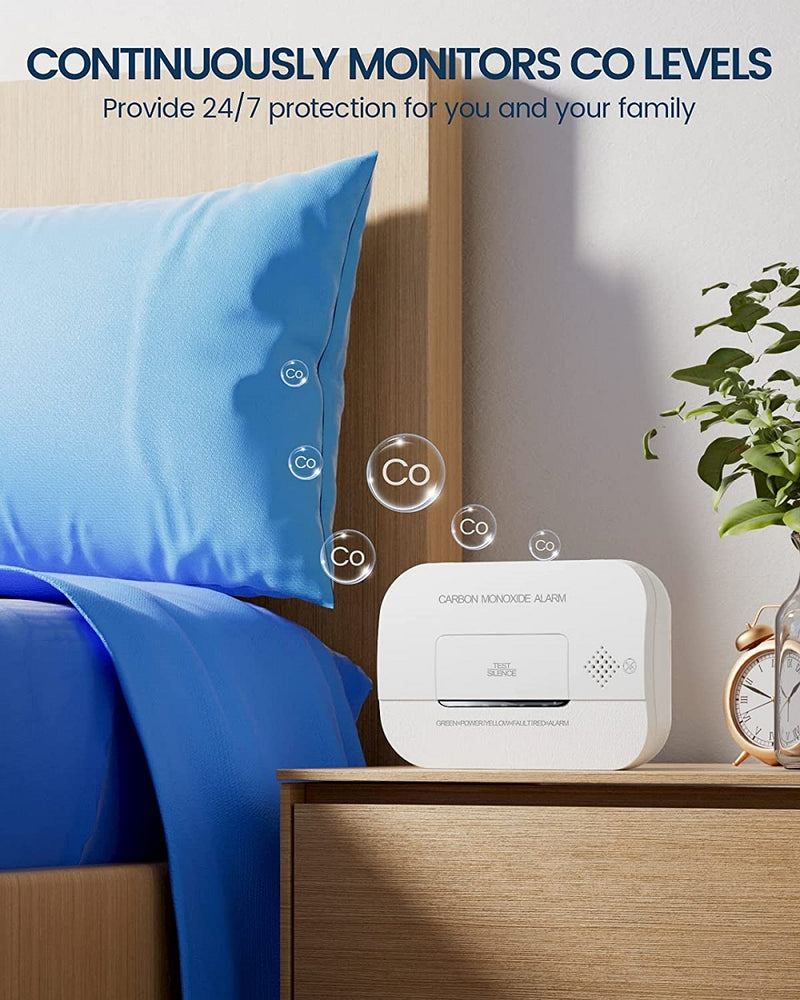 NOTOFIRE© NF-211Carbon Monoxide (CO) detector | Carbon monoxide warning sensor with alarm signal, LED display & Replaceable AA batteries | Long 7-Year Life