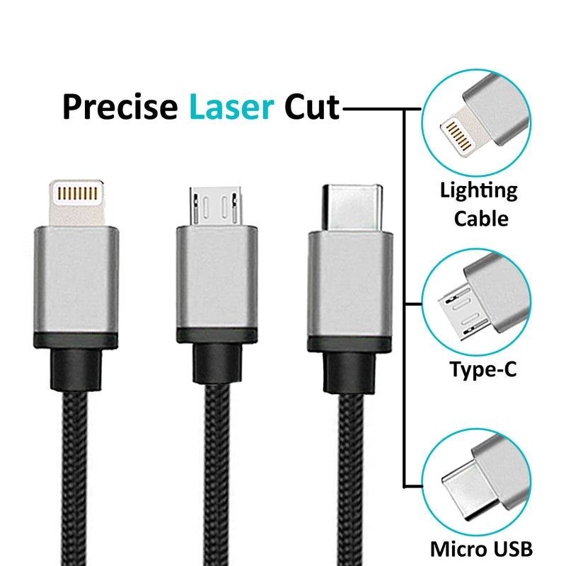 Valuecon 3 in 1 Cable Ultra Fast Sync Data & Charging Cable -1.2 Meter with 6 Months Warranty Valuecon®️