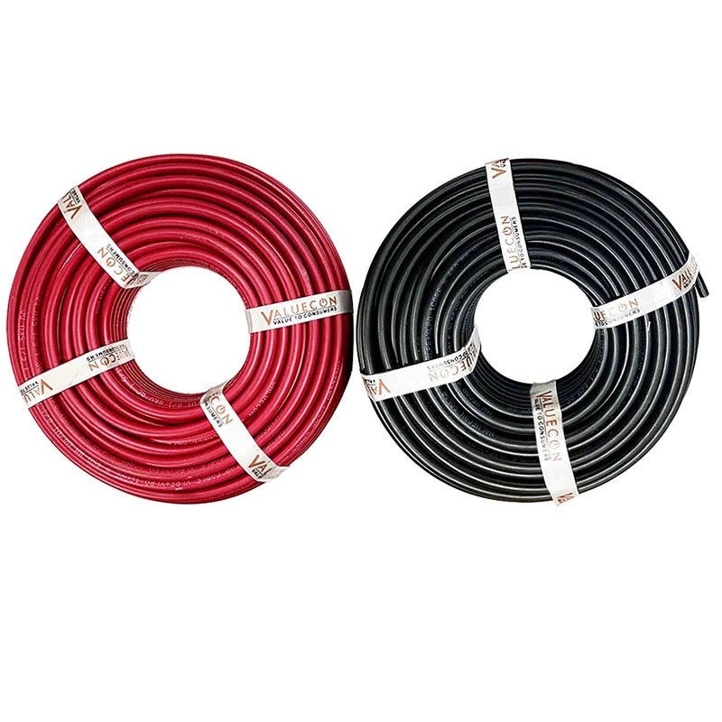 Valuecon®️ 6.0 Sq.mm Solar DC Cable (25Feet + 25 Feet) 99.9% Pure Oxygen Free Copper Conductor