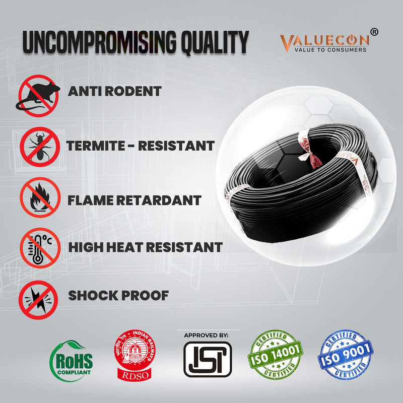 Valuecon FR-LF PVC Insulated 1.00 Sq.mm Single Core Flexible Copper Wire | IS 694:2010 Approved Cables | LEAD FREE | Home Electric Wire 90 Meters with 10 Years Warranty Valuecon®️