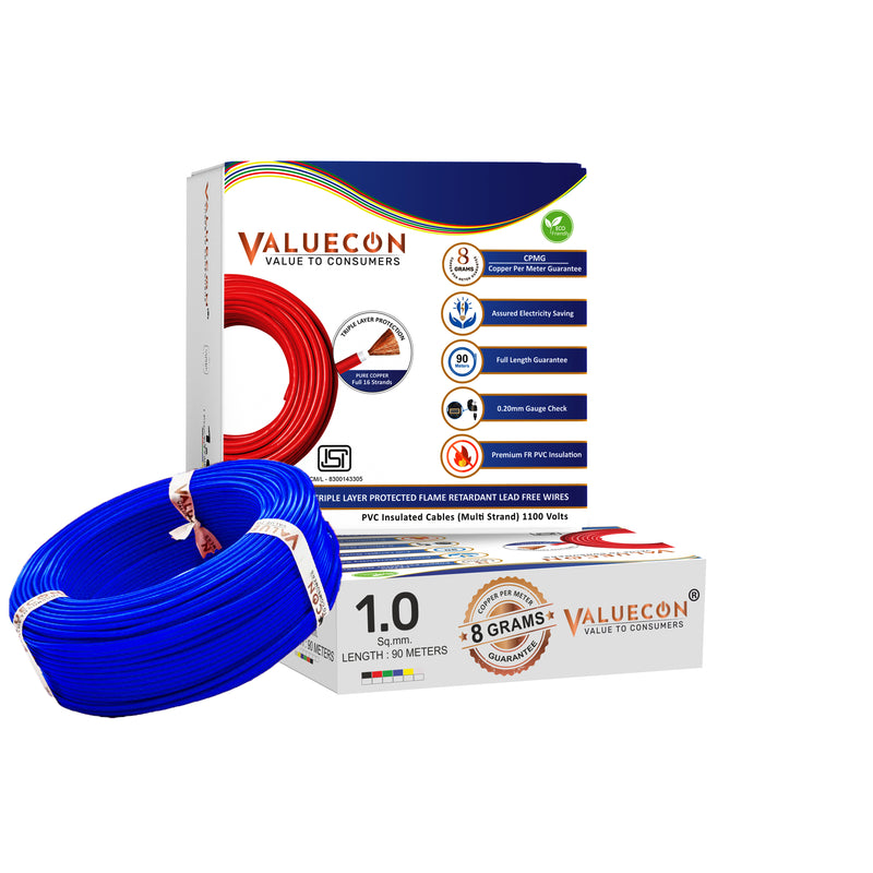 Valuecon FR-LF PVC Insulated 1.00 Sq.mm Single Core Flexible Copper Wire | IS 694:2010 Approved Cables | LEAD FREE | Home Electric Wire 90 Meters with 10 Years Warranty Valuecon®️