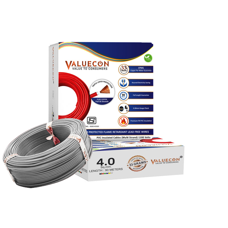 Valuecon FR-LF PVC Insulated 4 Sq. mm Single Core Flexible Copper Wire | IS 694:2010 Approved Cables | LEAD FREE | Home Electric Wire 90 Meters with 10 Years Warranty| Valuecon®️