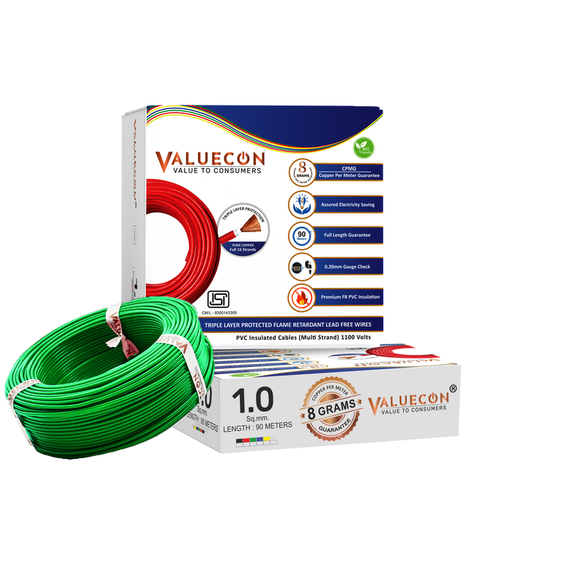 Valuecon FR-LF PVC Insulated 1.00 Sq.mm Single Core Flexible Copper Wire | IS 694:2010 Approved Cables | LEAD FREE | Home Electric Wire 90 Meters with 10 Years Warranty Valuecon®️