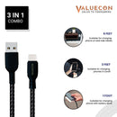Type C USB Cable | Extra Rugged  - 3 Sizes in 1 Pack: 1 foot + 3 feet + 6 feet - High-Speed Data Transfer & Fast Charging for Oneplus, Samsung, Oppo, Realme & other Smart Phones - Nylon Braided Jacket