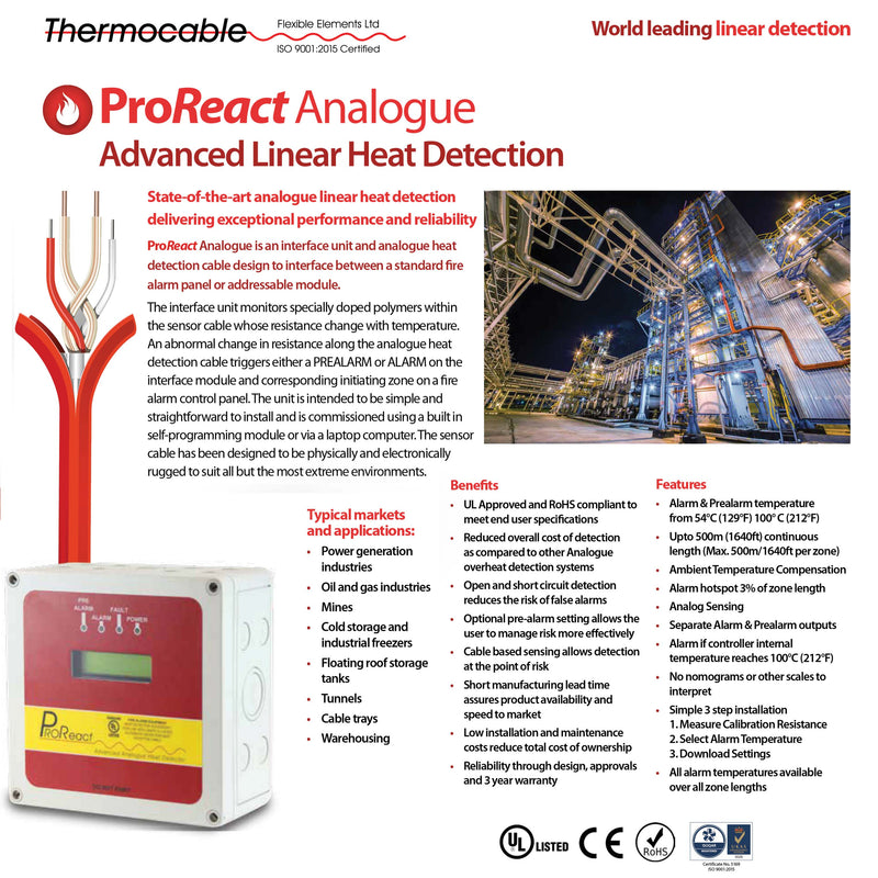 Thermocable ProReact Analogue Linear Heat Detection Cable (LHS) and Controller
