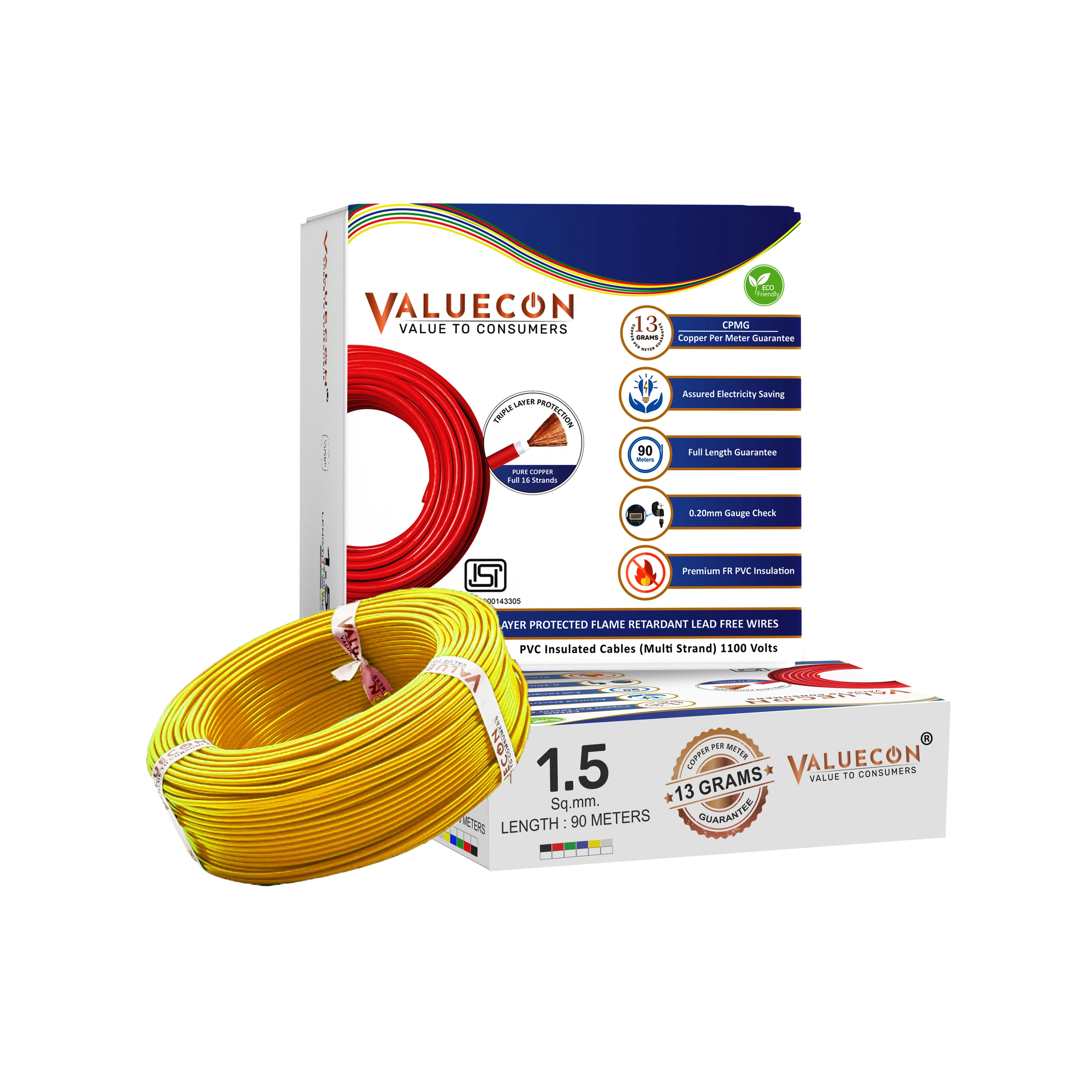 1.50 Sq.mm Single Core FR-LF PVC Insulated Flexible Copper Wire | Electric Connection House Wire | Valuecon | Polycab | Havells | Finolex