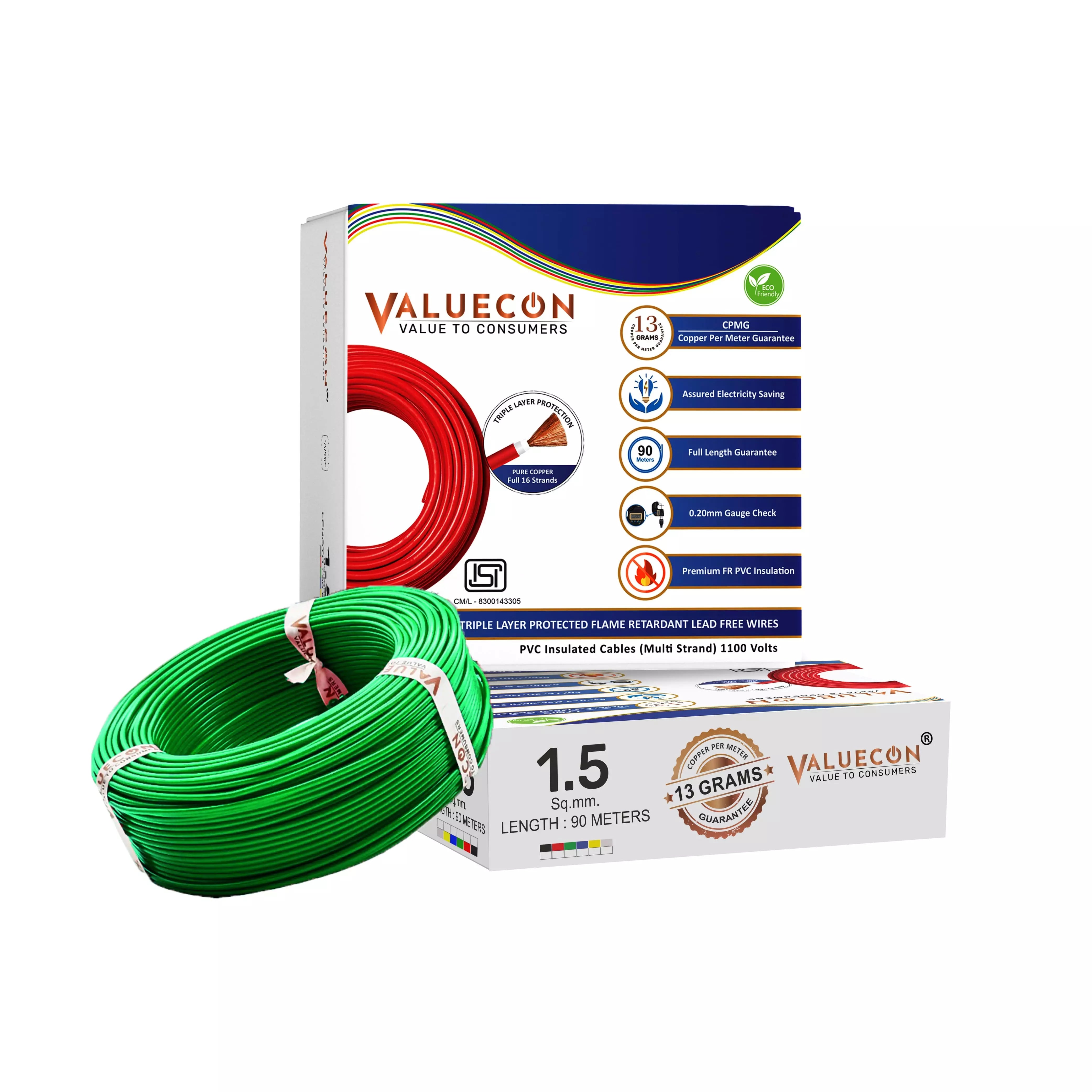 1.50 Sq.mm Single Core FR-LF PVC Insulated Flexible Copper Wire | Electric Connection House Wire | Valuecon | Polycab | Havells | Finolex