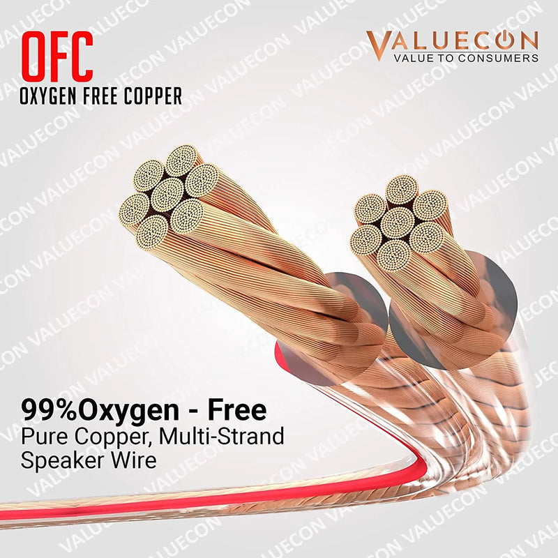 Speaker Cable | 16 AWG | Pure Oxygen Free Copper (OFC) | NO CCA | Premium Speaker Wires for Home Theater System and Home Studios | 25 Feet,50 Feet, 100 Feet | VALUECON® Valuecon®️