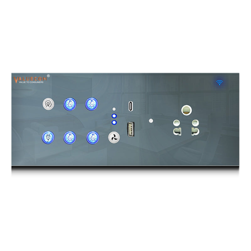 VALUECON i380 Smart Wifi Switchboard with 4 Load, Fan, Universal Socket, USB-C, USB-A | IoT-enabled, Voice-controlled by Alexa, Google Home, Google Assistant | Home Automation Solutions