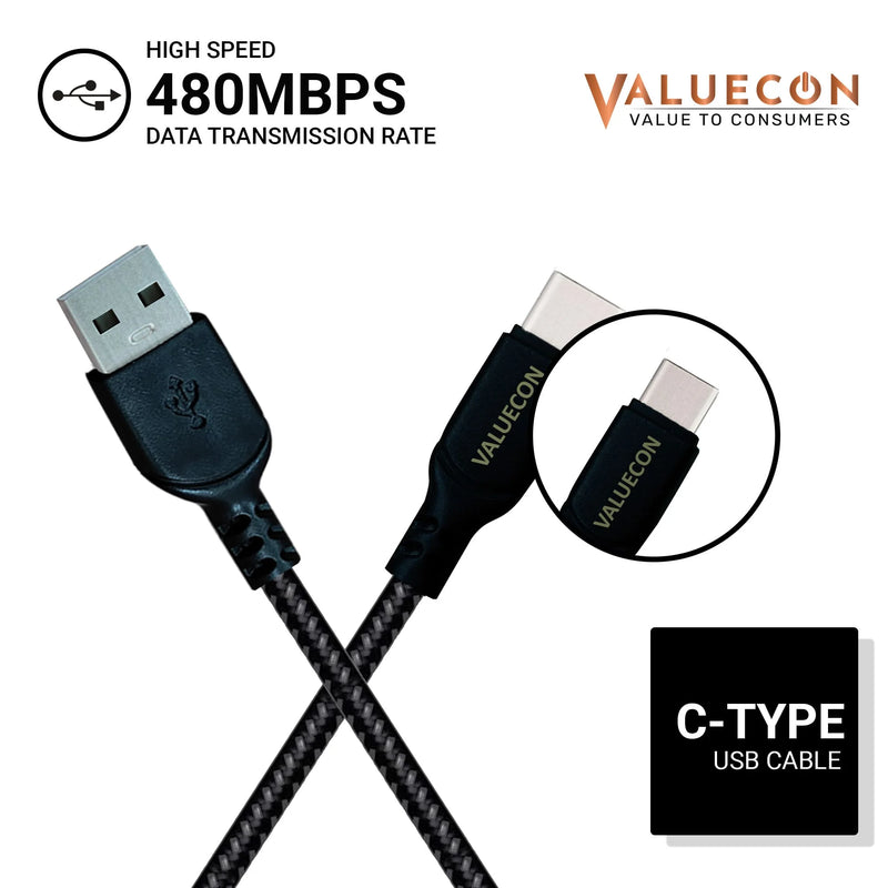 Type C USB Cable | Extra Rugged  - 3 Sizes in 1 Pack: 1 foot + 3 feet + 6 feet - High-Speed Data Transfer & Fast Charging for Oneplus, Samsung, Oppo, Realme & other Smart Phones - Nylon Braided Jacket